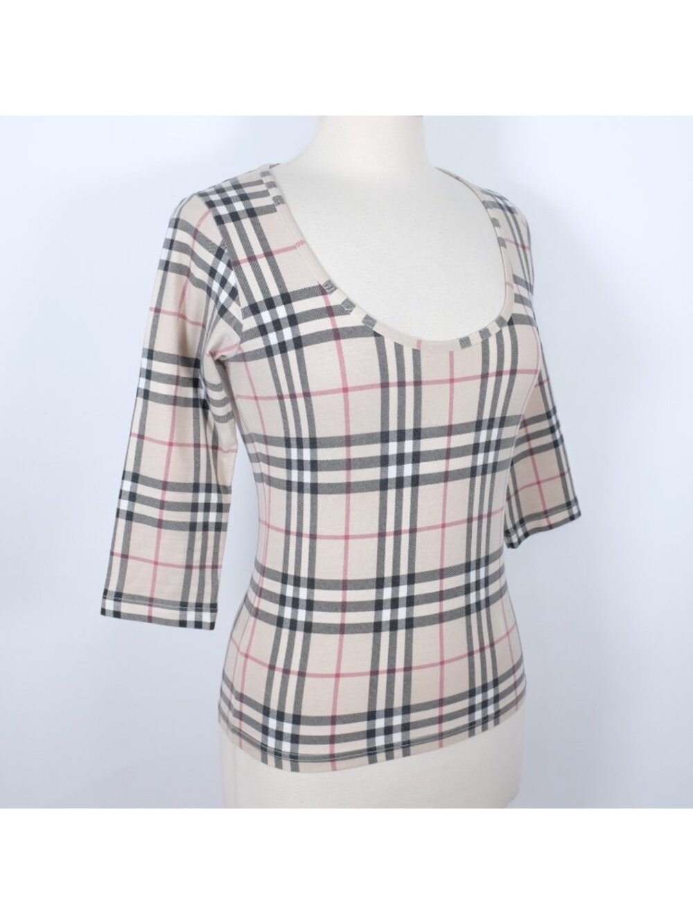 Burberry London sz Small top T shirt nova check beige 3/4 sleeves